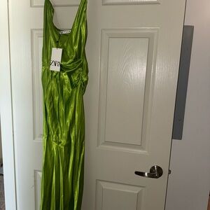 Zara Vibrant Lime Satin Dress